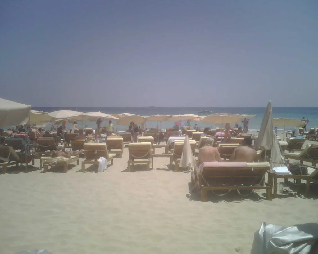 Brunch - gazpacho and banana milkshake - in the beach, Ibiza