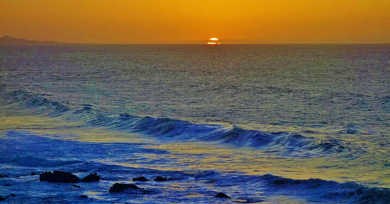 Canaren Canaria , Fuerteventura, Sonnenuntergang bei der Punta Guadelope bei La Pared